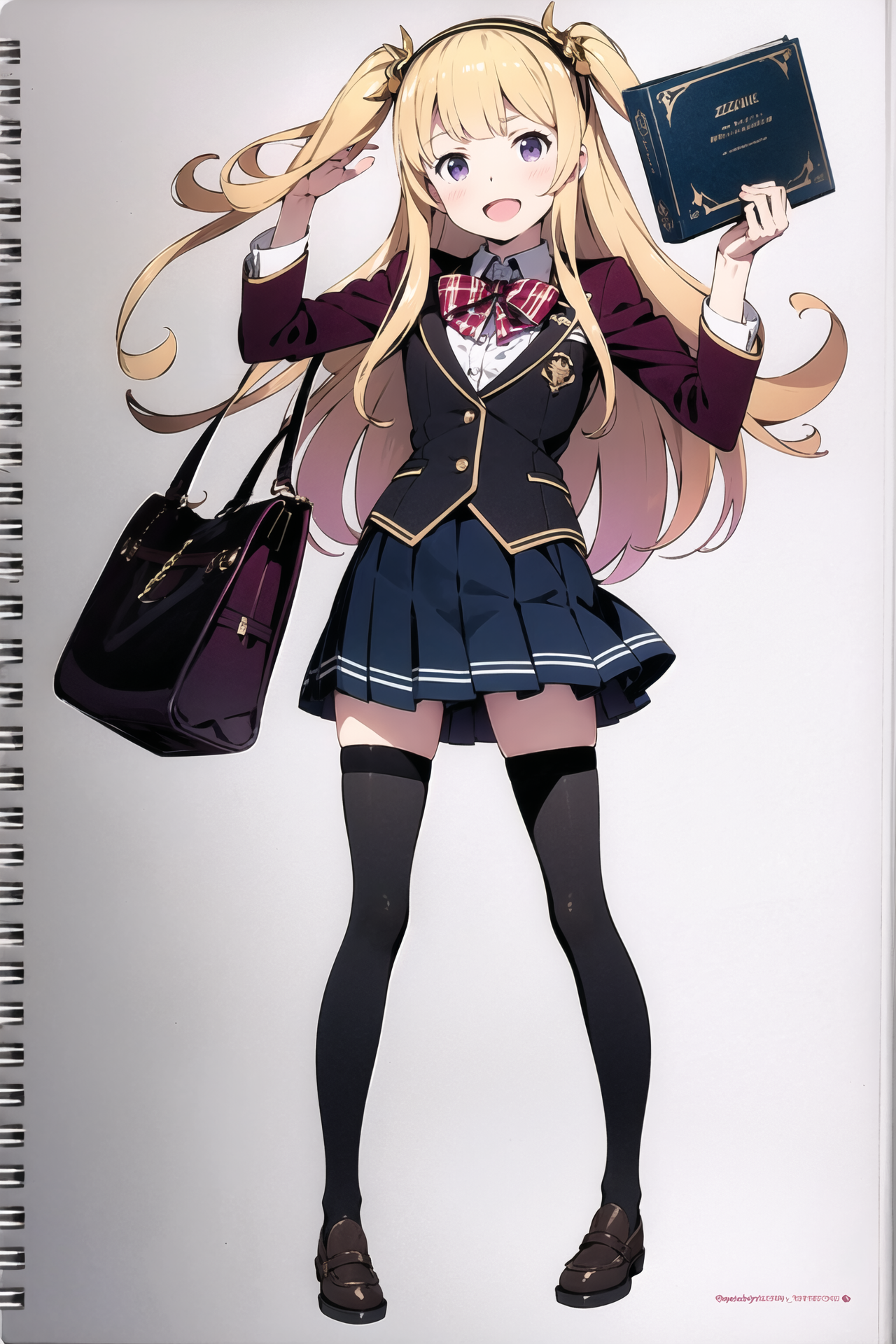 06924-788311317-cagliostro (granblue fantasy), 1girl, solo, long hair, thighhighs, blonde hair, open mouth, skirt, school uniform, smile, book,.png